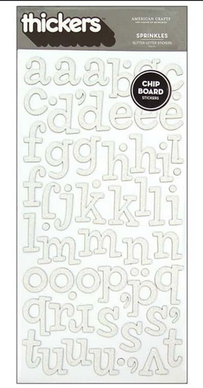 American Crafts Thickers: SPRINKLES  White Glitter Chipboard - Scrapbook  Generation